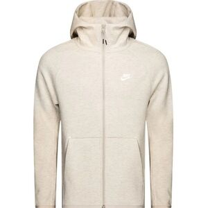 Nike Tech Fleece Oatmeal White Cotton-Blend Zippered Hoodie Men Small Athletic